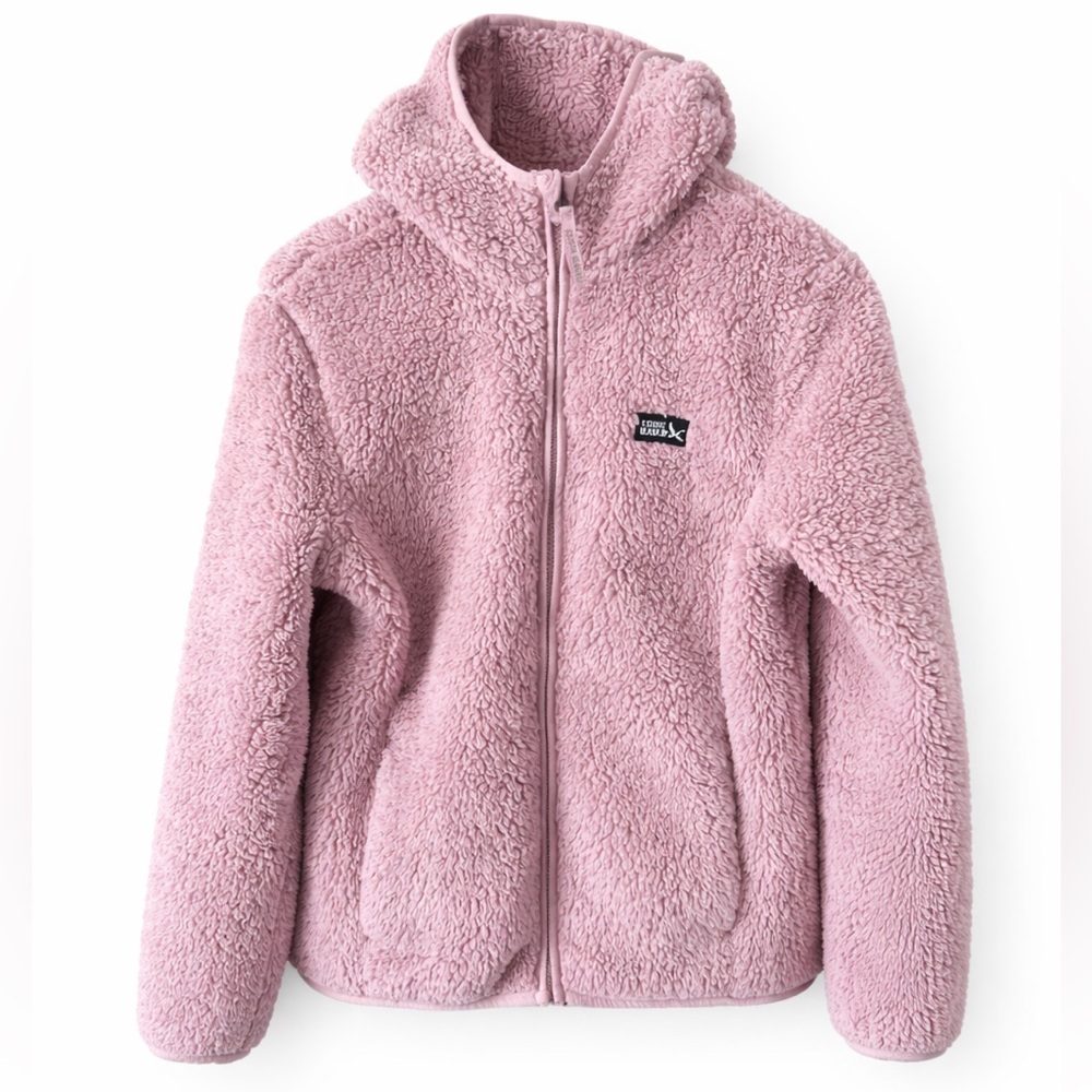 Eddie Bauer Quest Plush Sherpa Fleece Hoodie Jacket Mauve Pink Girls Large 10/12